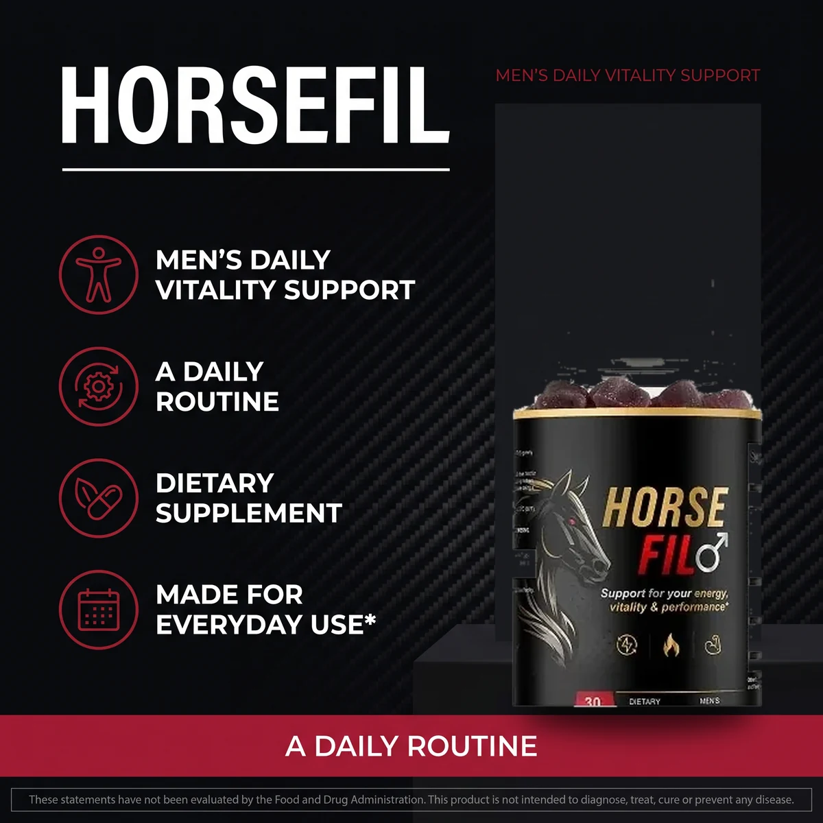Horsefil men's daily vitality support: a 30-gummy dietary supplement made for everyday use