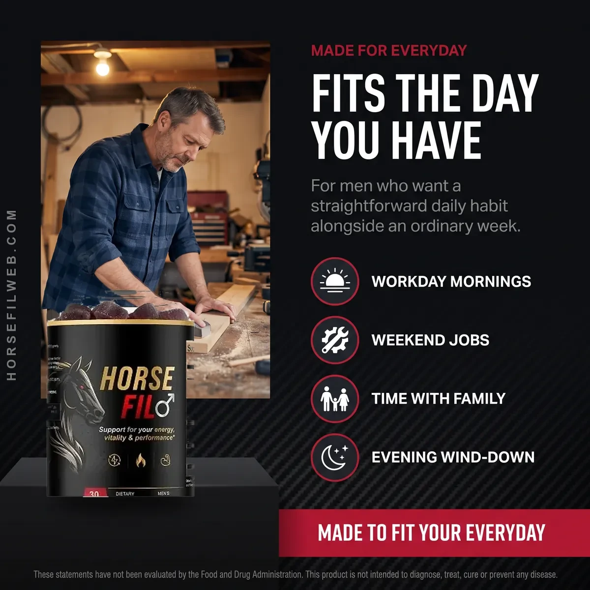 Who Horsefil is for: adult men who want an easy daily habit for energy, workouts and busy weeks